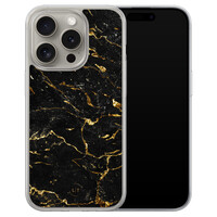 Leuke Telefoonhoesjes iPhone 15 Pro Max hybride hoesje - Marmer zwart goud