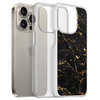 Leuke Telefoonhoesjes iPhone 15 Pro Max hybride hoesje - Marmer zwart goud