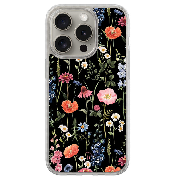Leuke Telefoonhoesjes iPhone 15 Pro Max hybride hoesje - Dark flowers