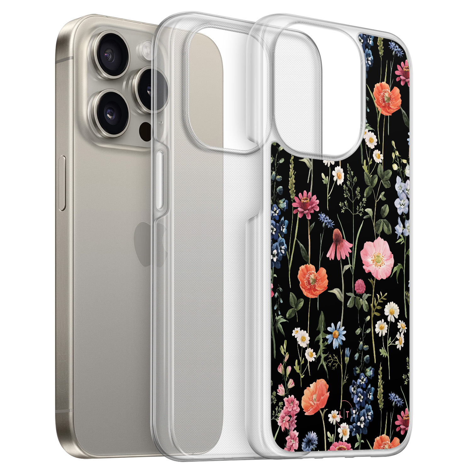 Leuke Telefoonhoesjes iPhone 15 Pro Max hybride hoesje - Dark flowers
