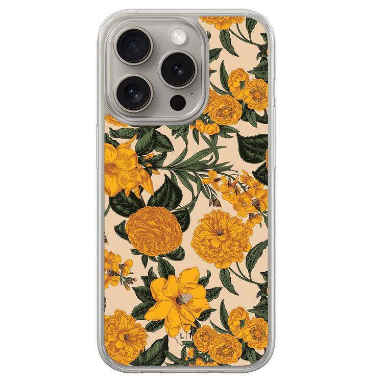 Leuke Telefoonhoesjes iPhone 15 Pro Max hybride hoesje - Retro flowers
