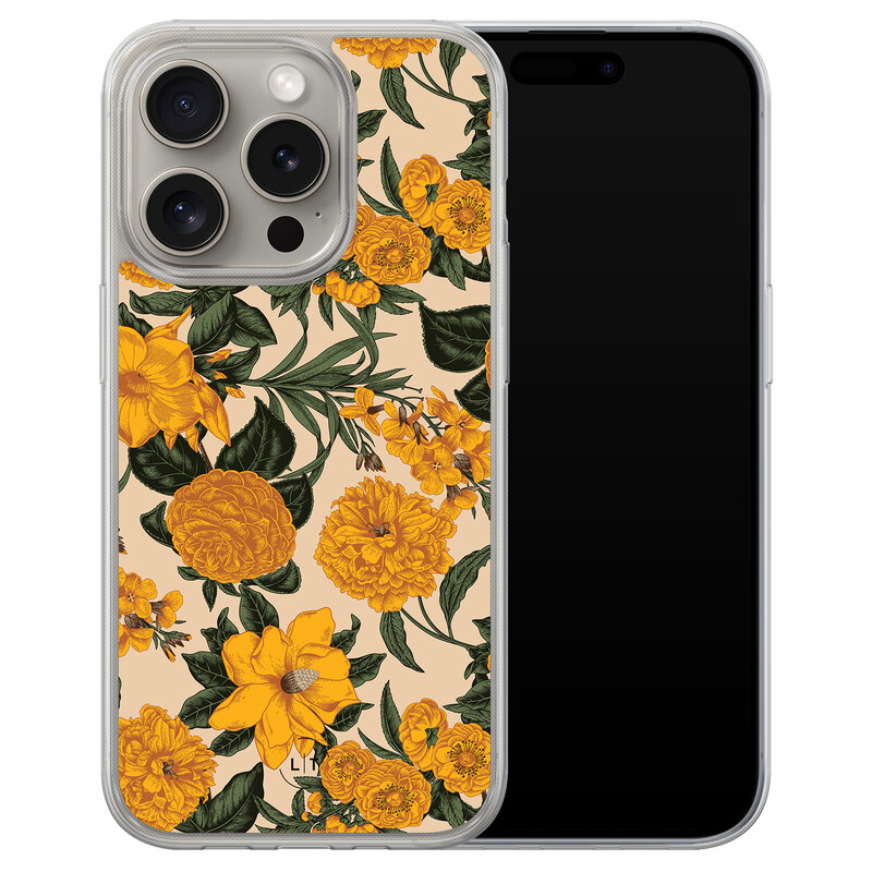 Leuke Telefoonhoesjes iPhone 15 Pro Max hybride hoesje - Retro flowers