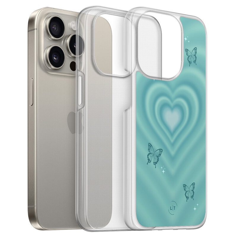Leuke Telefoonhoesjes iPhone 15 Pro Max hybride hoesje - Retro hart vlinder