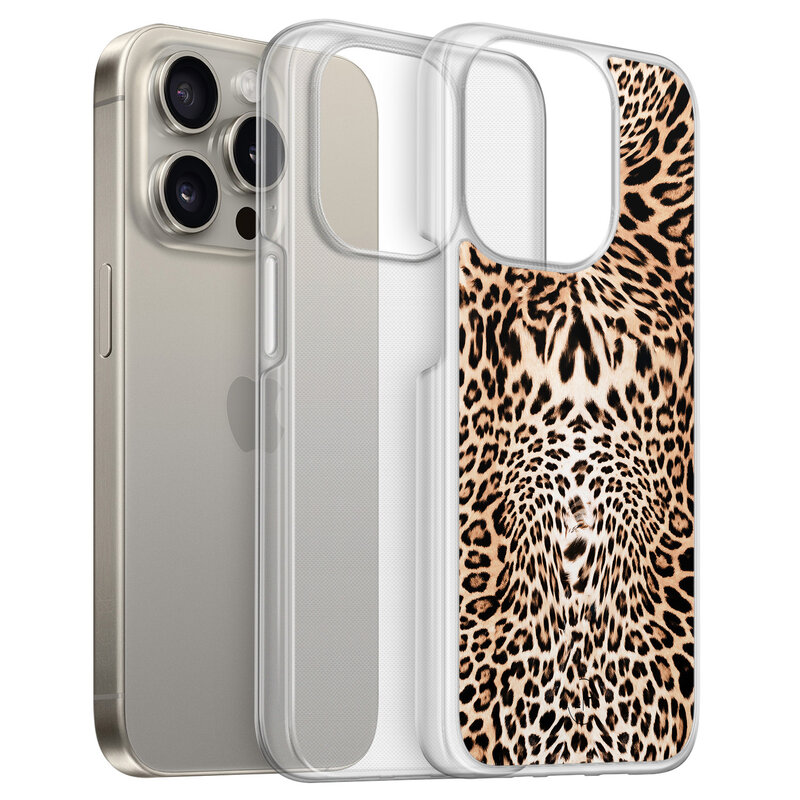 Leuke Telefoonhoesjes iPhone 15 Pro Max hybride hoesje - Luipaardprint