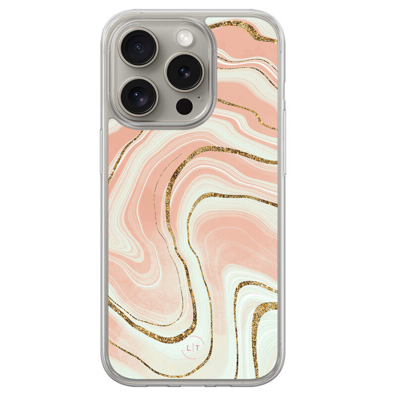 Leuke Telefoonhoesjes iPhone 15 Pro Max hybride hoesje - Marmer peach