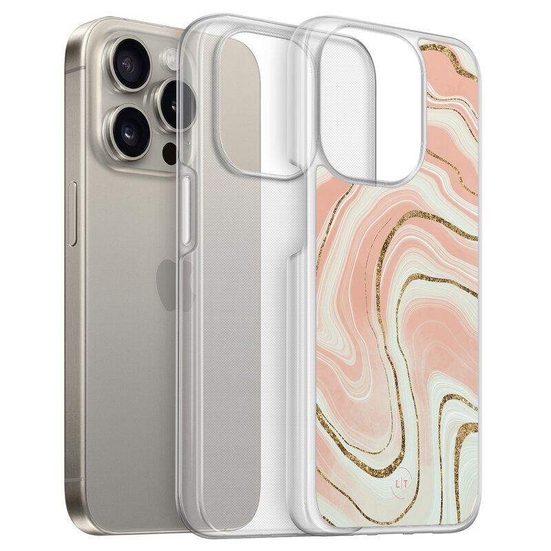 Leuke Telefoonhoesjes iPhone 15 Pro Max hybride hoesje - Marmer peach