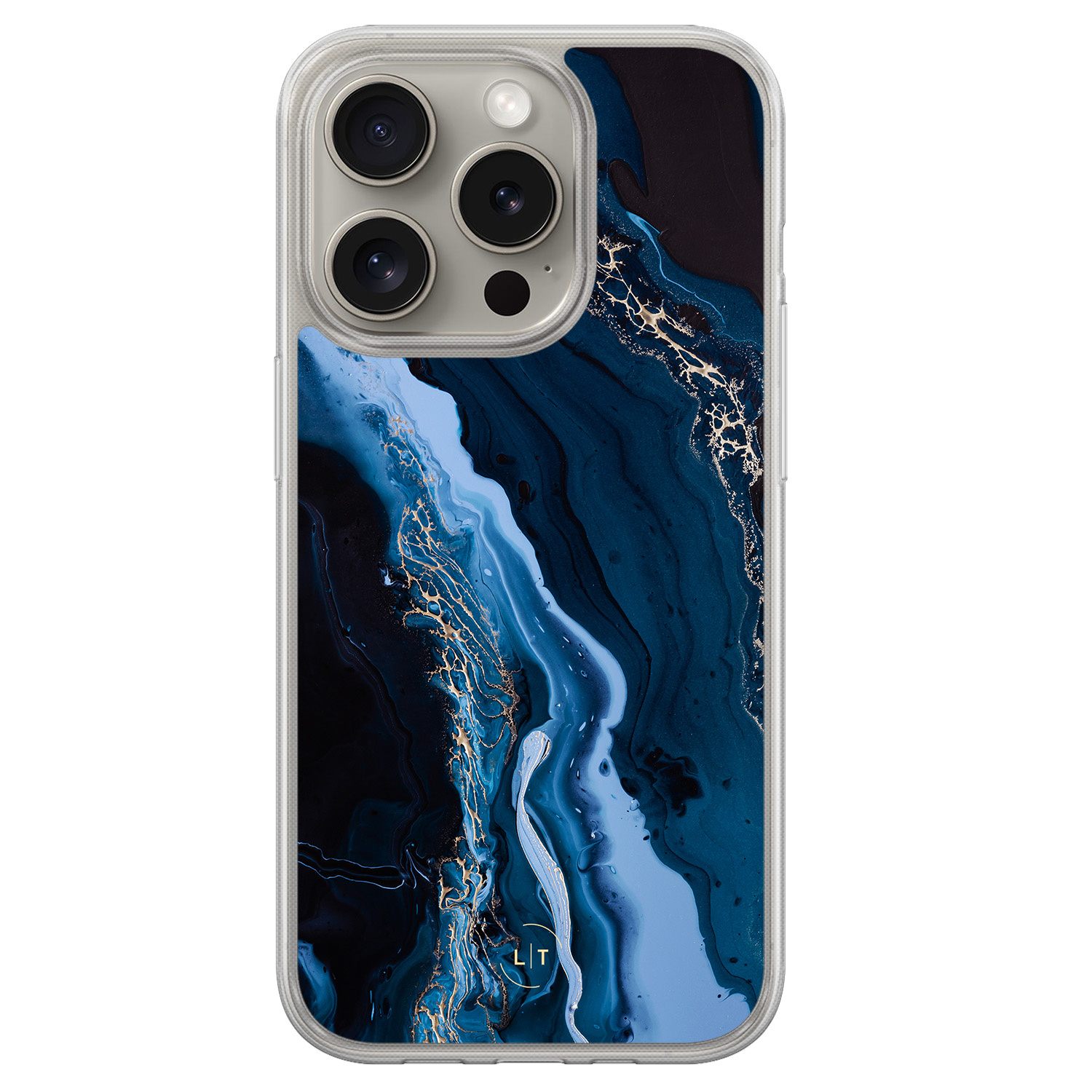 Leuke Telefoonhoesjes iPhone 15 Pro Max hybride hoesje - Marmer lagoon blauw