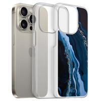 Leuke Telefoonhoesjes iPhone 15 Pro Max hybride hoesje - Marmer lagoon blauw