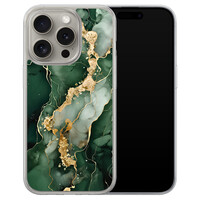 Leuke Telefoonhoesjes iPhone 15 Pro Max hybride hoesje - Marmer groen goud