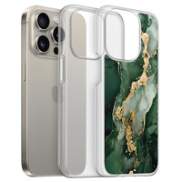 Leuke Telefoonhoesjes iPhone 15 Pro Max hybride hoesje - Marmer groen goud