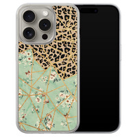 Leuke Telefoonhoesjes iPhone 15 Pro Max hybride hoesje - Luipaard flower print