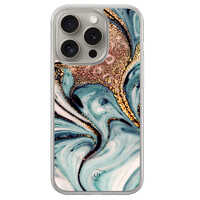 Leuke Telefoonhoesjes iPhone 15 Pro Max hybride hoesje - Marmer blauw goud