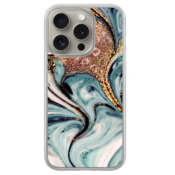 Leuke Telefoonhoesjes iPhone 15 Pro Max hybride hoesje - Marmer blauw goud