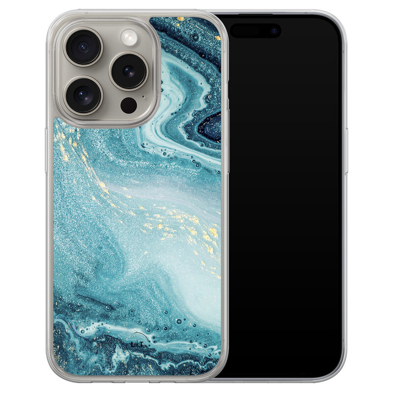 Leuke Telefoonhoesjes iPhone 15 Pro Max hybride hoesje - Marmer blauw