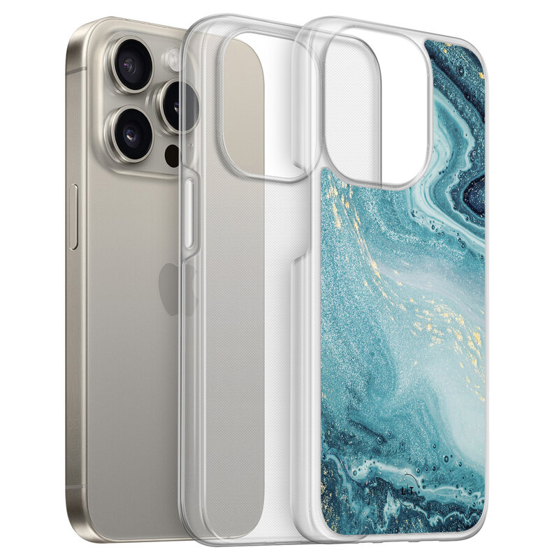 Leuke Telefoonhoesjes iPhone 15 Pro Max hybride hoesje - Marmer blauw