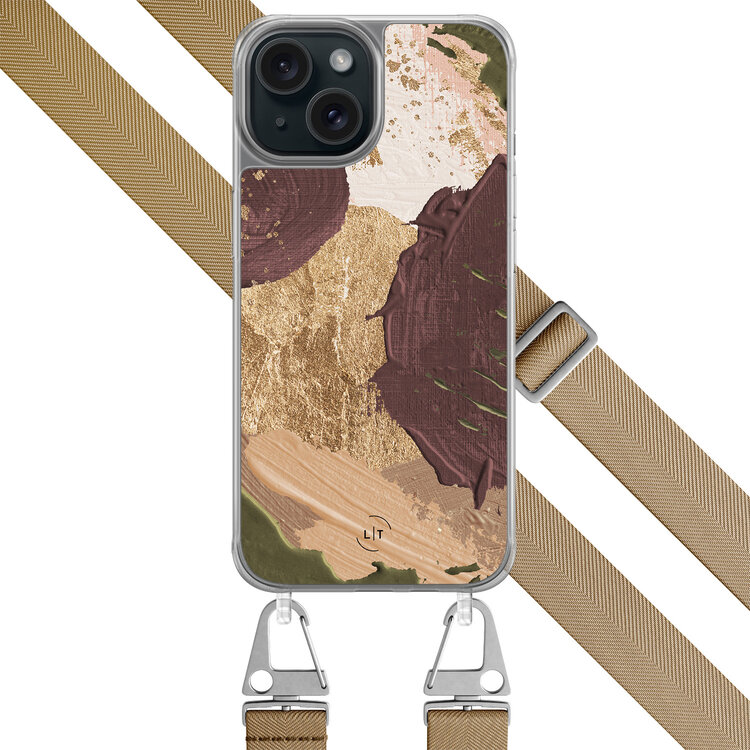 Leuke Telefoonhoesjes iPhone 15 hoesje met beige koord - Abstract art