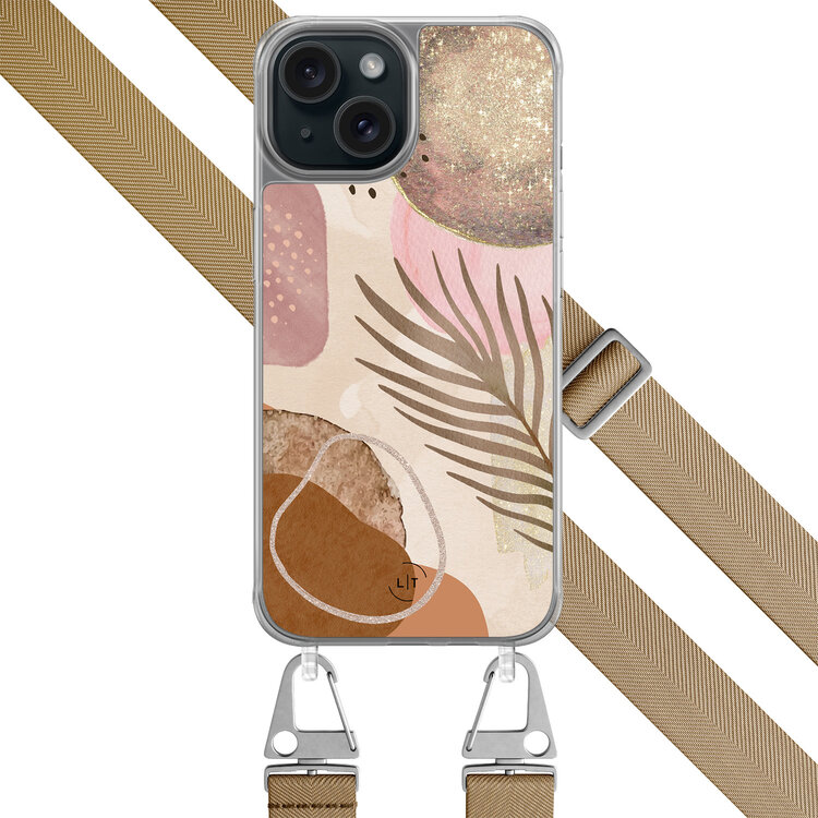 Leuke Telefoonhoesjes iPhone 15 hoesje met beige koord - Abstract blush shapes