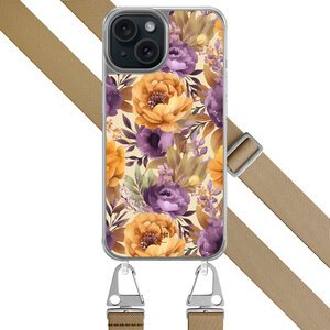 Leuke Telefoonhoesjes iPhone 15 hoesje met beige koord - Floral mix