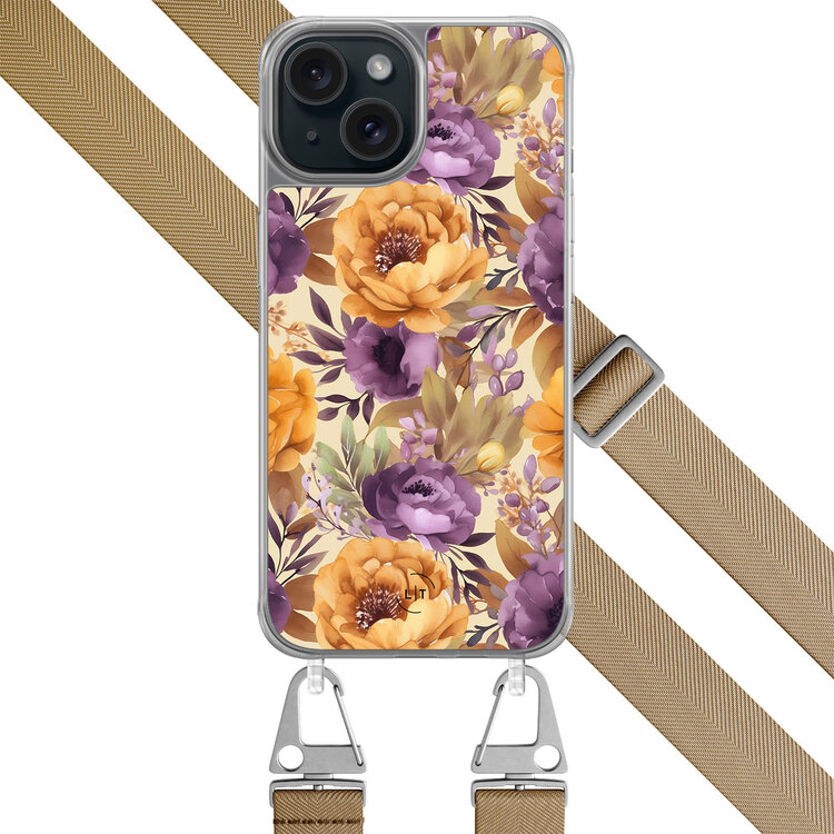 Leuke Telefoonhoesjes iPhone 15 hoesje met beige koord - Floral mix