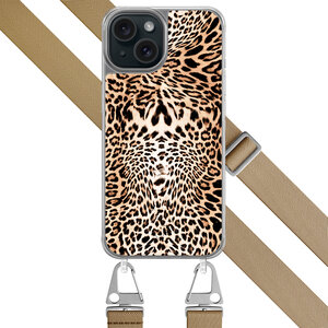 Leuke Telefoonhoesjes iPhone 15 hoesje met beige koord - Luipaardprint