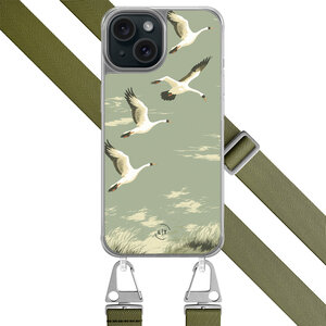 Leuke Telefoonhoesjes iPhone 15 hoesje met groen koord - Vogels