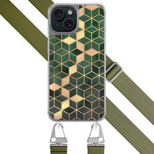 Leuke Telefoonhoesjes iPhone 15 hoesje met groen koord - Kubus groen