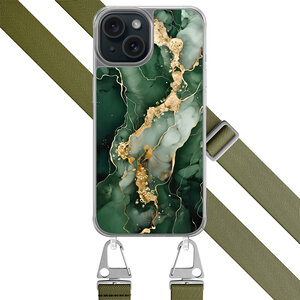 Leuke Telefoonhoesjes iPhone 15 hoesje met groen koord - Marmer groen goud
