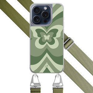 Leuke Telefoonhoesjes iPhone 15 Pro hoesje met groen koord - Retro vlinders