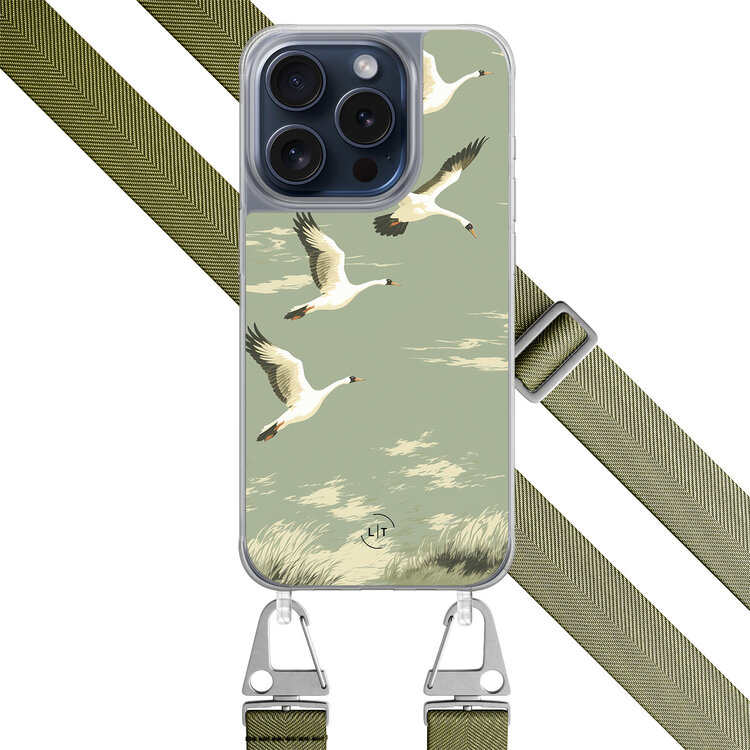 Leuke Telefoonhoesjes iPhone 15 Pro hoesje met groen koord - Vogels