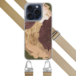 Leuke Telefoonhoesjes iPhone 15 Pro hoesje met beige koord - Abstract art