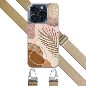 Leuke Telefoonhoesjes iPhone 15 Pro hoesje met beige koord - Abstract blush shapes