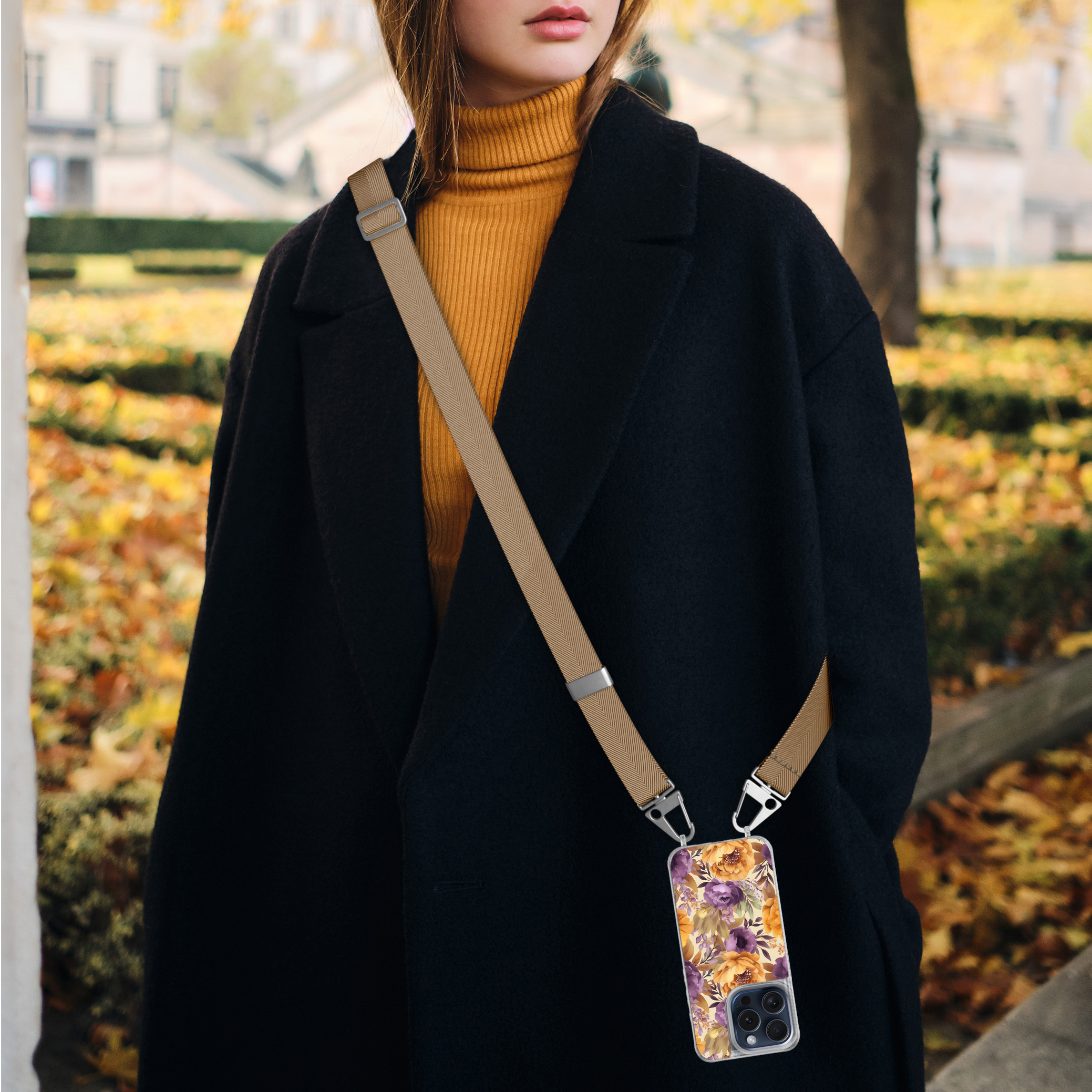 Leuke Telefoonhoesjes iPhone 15 Pro hoesje met beige koord - Floral mix