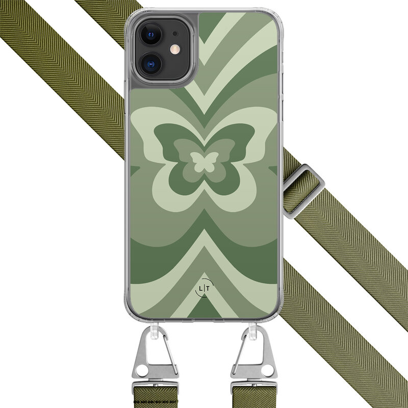 Leuke Telefoonhoesjes iPhone 11 hoesje met groen koord - Retro vlinders