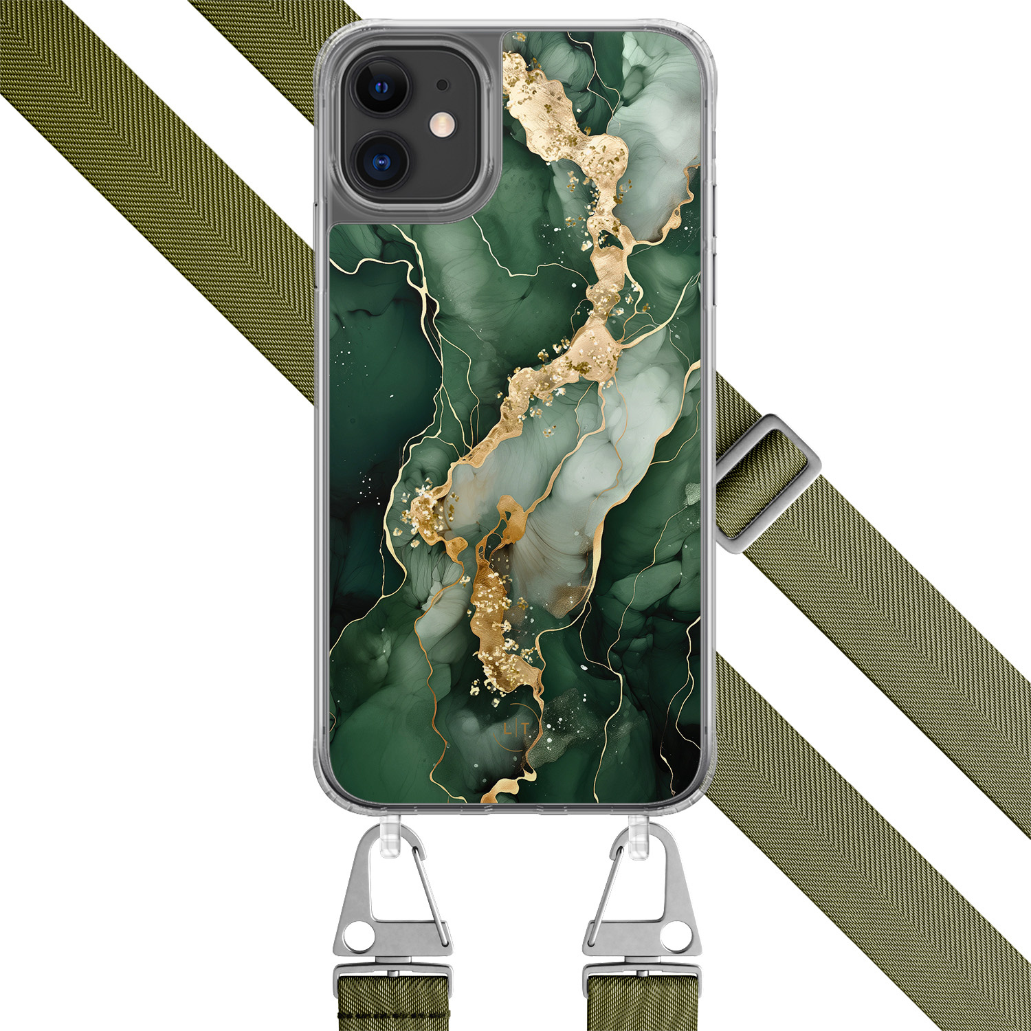 Leuke Telefoonhoesjes iPhone 11 hoesje met groen koord - Marmer groen goud