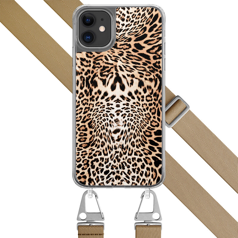 Leuke Telefoonhoesjes iPhone 11 hoesje met beige koord - Luipaardprint