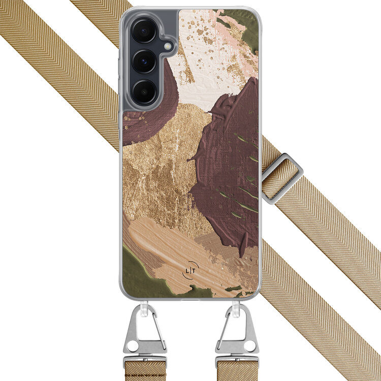 Leuke Telefoonhoesjes Samsung Galaxy A54 hoesje met beige koord - Abstract art