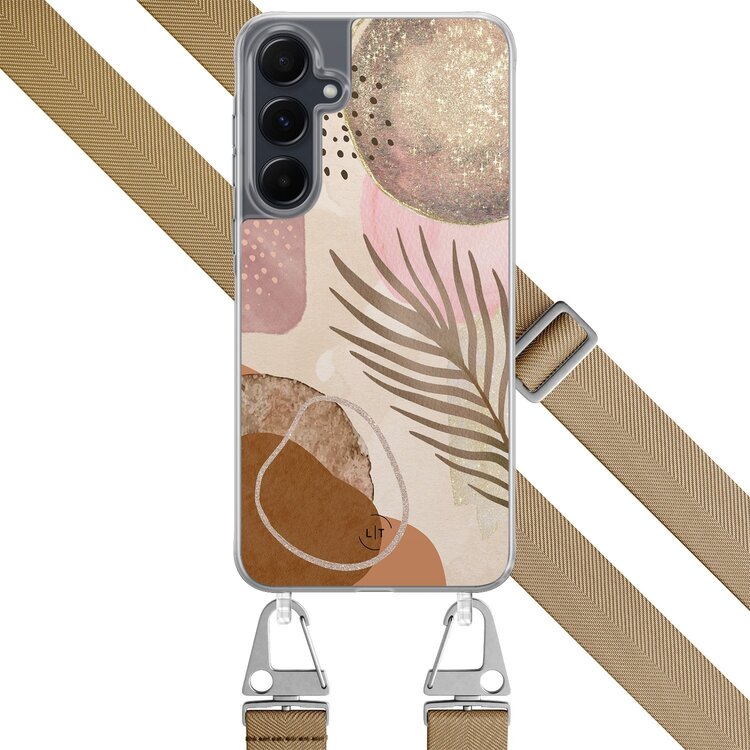 Leuke Telefoonhoesjes Samsung Galaxy A54 hoesje met beige koord - Abstract blush shapes