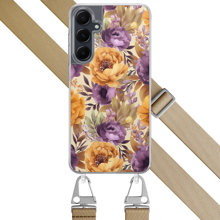 Leuke Telefoonhoesjes Samsung Galaxy A54 hoesje met beige koord - Floral mix