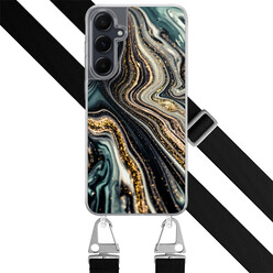 Leuke Telefoonhoesjes Samsung Galaxy A54 hoesje met zwart koord - Marmer swirl