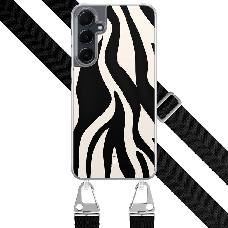 Leuke Telefoonhoesjes Samsung Galaxy A54 hoesje met zwart koord - Zebra