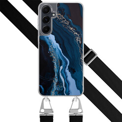 Leuke Telefoonhoesjes Samsung Galaxy A54 hoesje met zwart koord - Marmer lagoon blauw