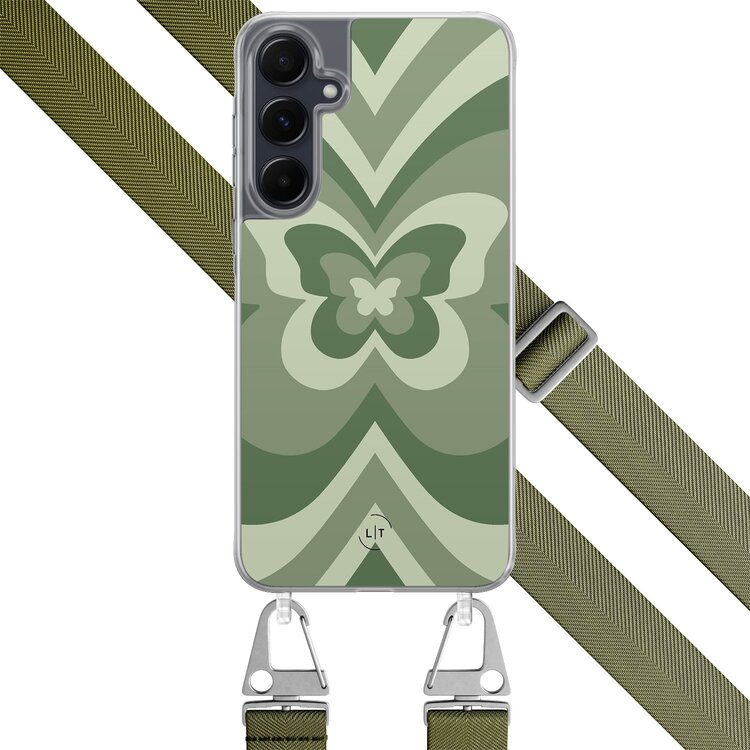 Leuke Telefoonhoesjes Samsung Galaxy A55 hoesje met groen koord - Retro vlinders