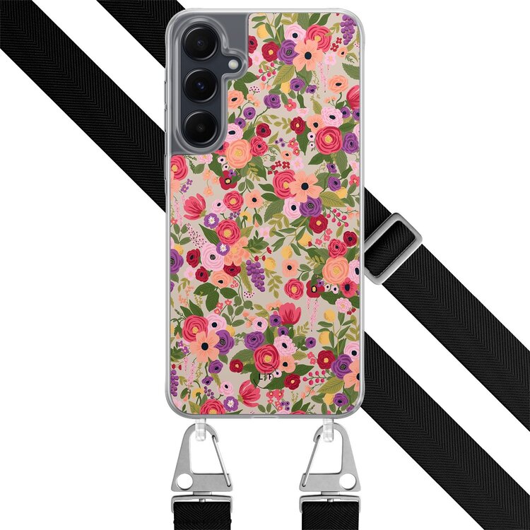 Leuke Telefoonhoesjes Samsung Galaxy A55 hoesje met zwart koord - Floral garden