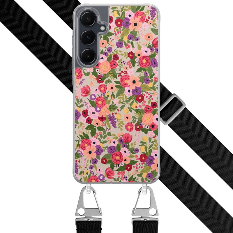 Leuke Telefoonhoesjes Samsung Galaxy A55 hoesje met zwart koord - Floral garden