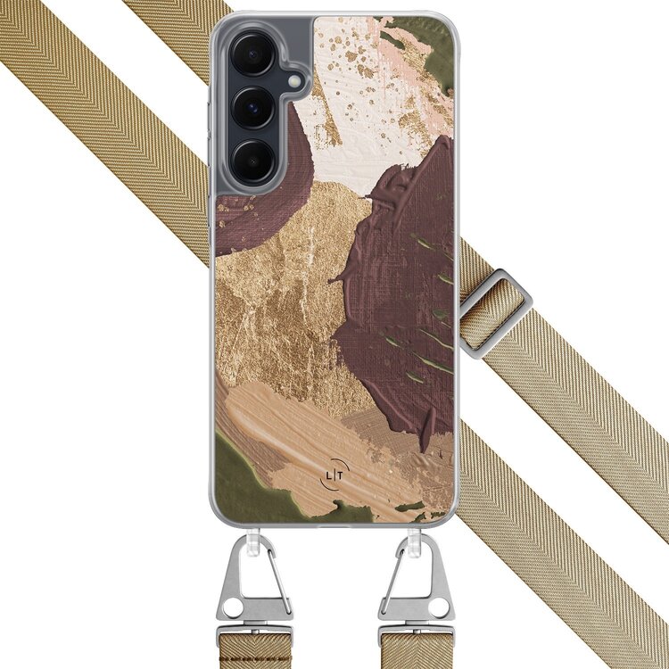 Leuke Telefoonhoesjes Samsung Galaxy A55 hoesje met beige koord - Abstract art