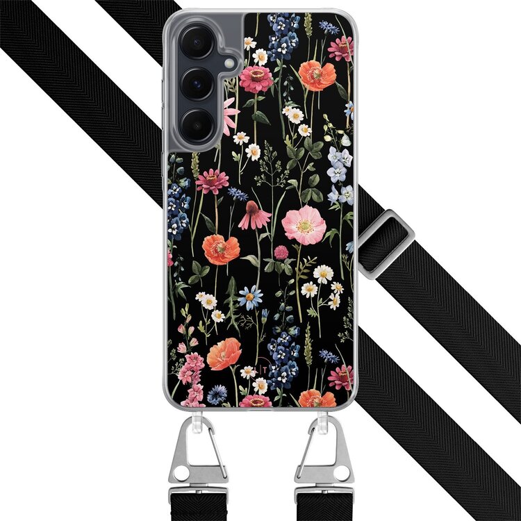 Leuke Telefoonhoesjes Samsung Galaxy A55 hoesje met zwart koord - Dark flowers