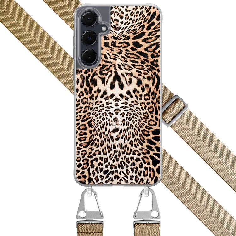Leuke Telefoonhoesjes Samsung Galaxy A55 hoesje met beige koord - Luipaardprint