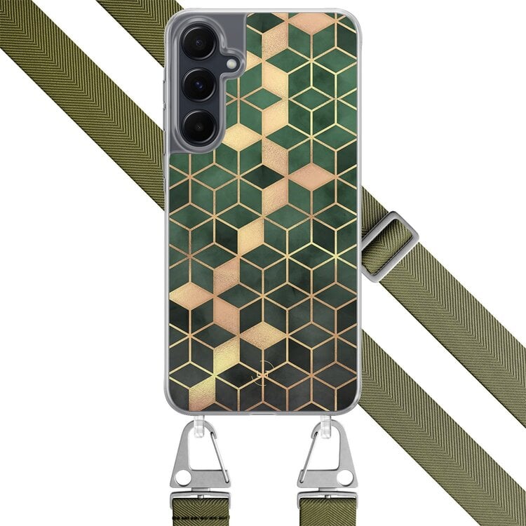 Leuke Telefoonhoesjes Samsung Galaxy A55 hoesje met groen koord - Kubus groen