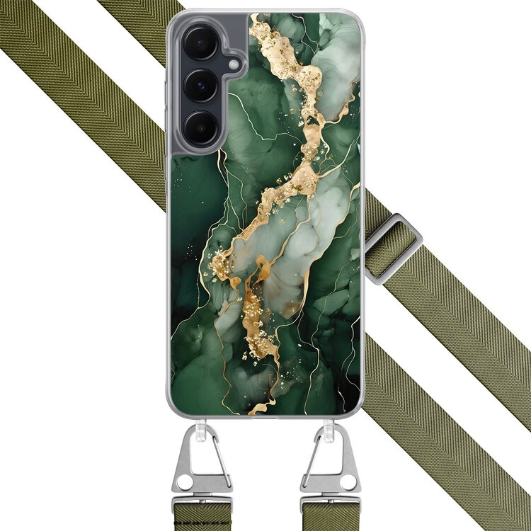 Leuke Telefoonhoesjes Samsung Galaxy A55 hoesje met groen koord - Marmer groen goud