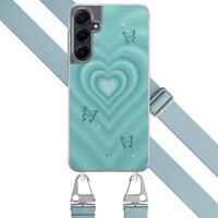Leuke Telefoonhoesjes Samsung Galaxy A55 hoesje met blauw koord - Retro hart vlinder